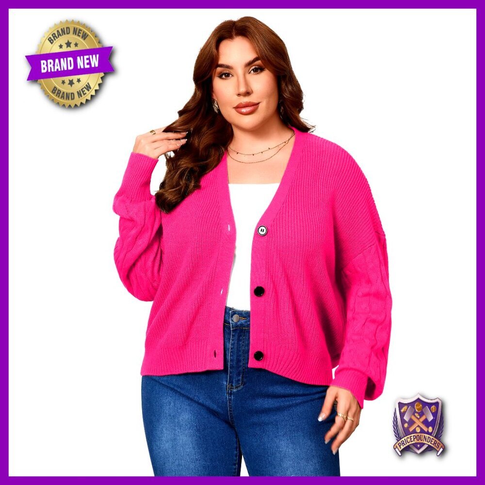 Plus Size Oversized Cardigan Button Up Long Sleeve Cropped Sweater